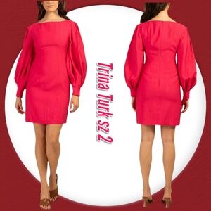 Trina Turk Women's Sheath Puff Long sleeves Jacquard Short Mini Pink Dress